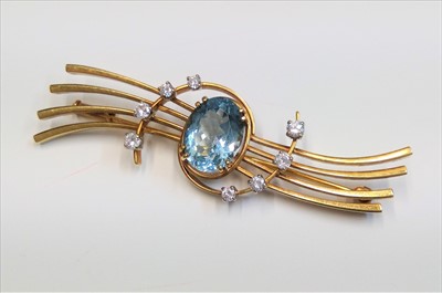 Lot 2559 - A 1950's 18ct gold brooch with central...