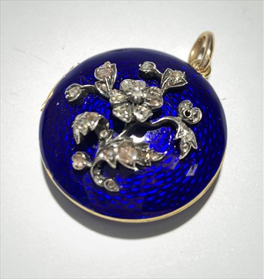 Lot 2536 - A blue enamel gold locket in Georgian style...