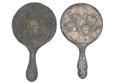 Lot 35 - A Victorian silver mounted ink blotter and two silver hand mirror mounts.