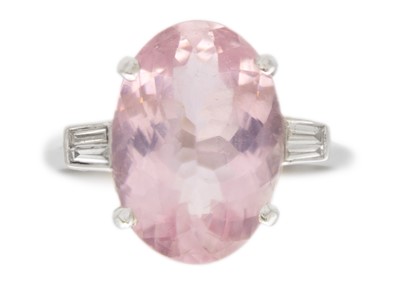 Lot 98 - A pale pink tourmaline and diamond 18k white gold ring.