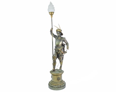 Lot 18 - A substantial bronze cavalier floor lamp.