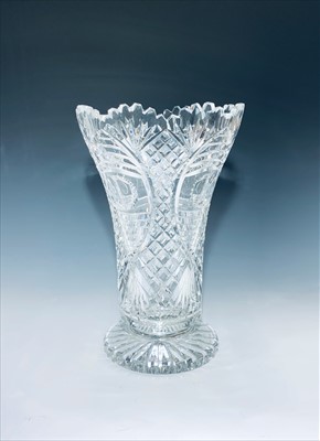 Lot 851 - A large cut glass vase. Height 31cm.