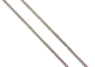 Lot 203 - An 18k white gold slender curb-link 18.25" neck chain.