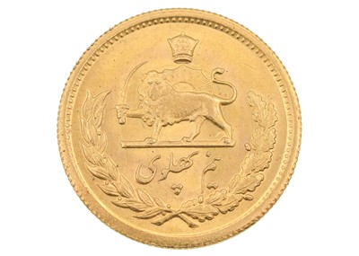 Lot 158 - An Iran 1/2 Pahlavi gold coin.