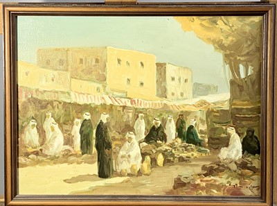Lot 1246 - Arab Market Oil on canvas Indistinctly signed...