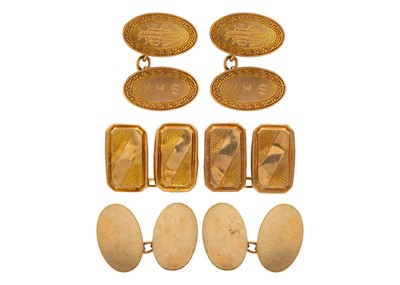 Lot 257 - Three pairs of 9k gold cufflinks.