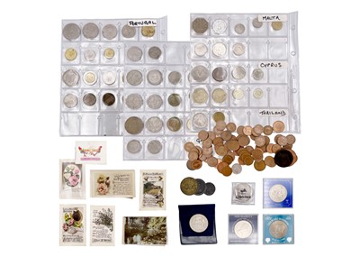 Lot 63 - A selection of GB and World coinage, together with postcards etc.