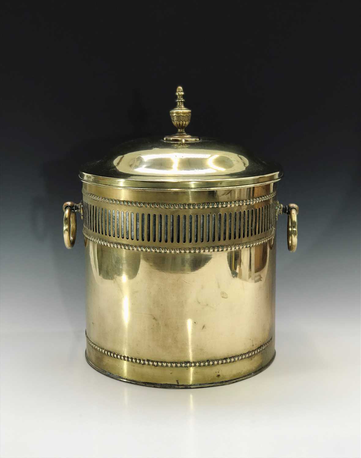 Lot 138 - A Regency design brass coal bin of cylindrical...