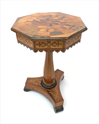 Lot 3478 - A Victorian marquetry inlaid sewing table, the...