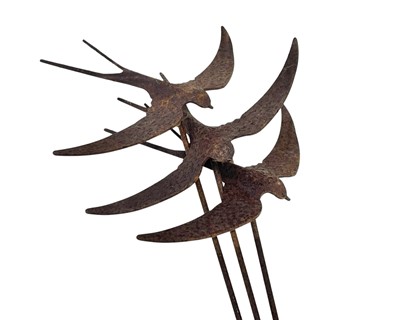 Lot 363 - A set of three wrought iron swallow garden ornaments.