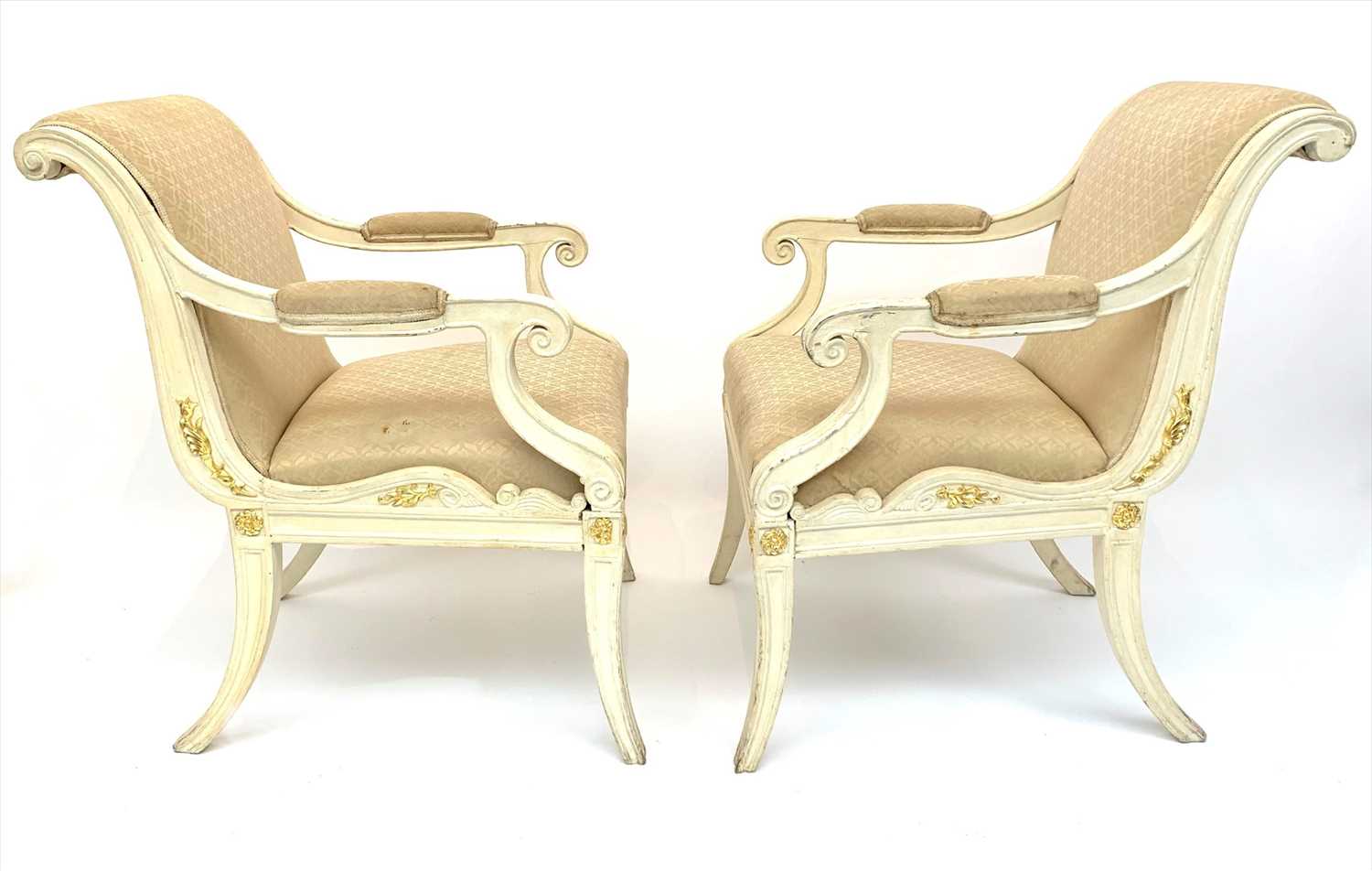 Lot 3489 - Georges Geffroy. A pair of cream painted...