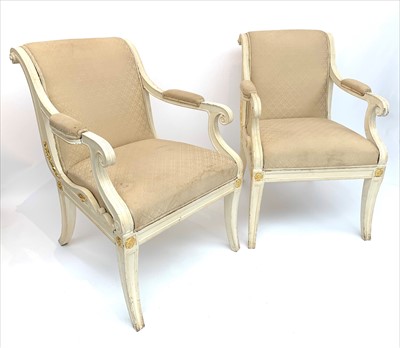 Lot 3489 - Georges Geffroy. A pair of cream painted...