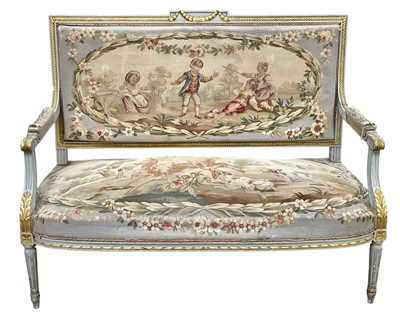 Lot 400 - A French Louis XVI style salon settee.