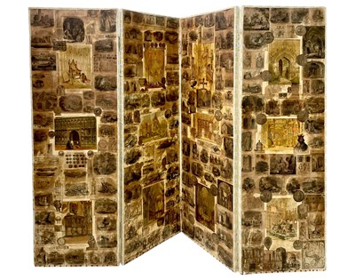 Lot 427 - An Edwardian four fold scrap screen.