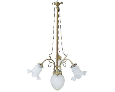 Lot 324 - A French brass and glass pendant light fitting.