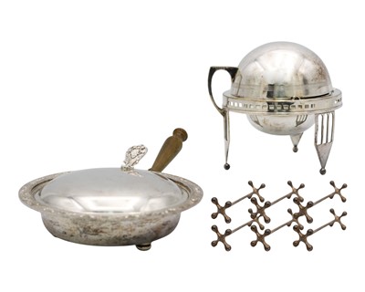 Lot 219 - A WMF silver-plated caviar dish with a knife rests, and a hinge-lidded pan.