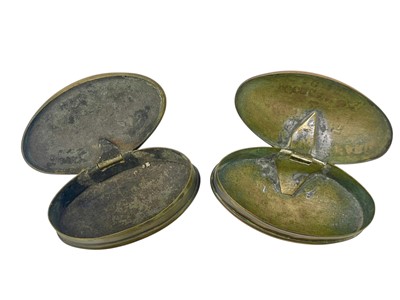 Lot 151 - Two West country brass miner's oval snuff boxes.