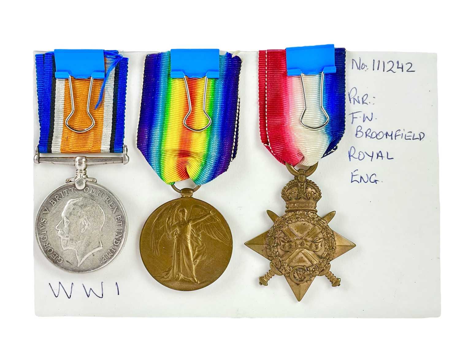 Lot 540 - A WWI Trio to Pnr F W Broomfield Royal Eng.