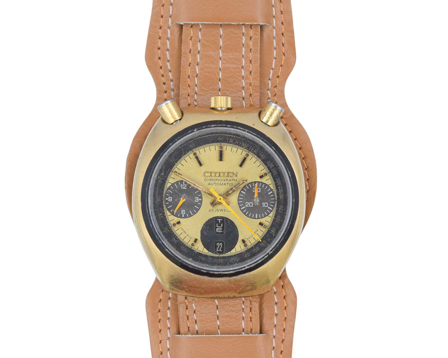 Lot 1107 - CITIZEN - A 'Bullhead' gold-plated automatic chronograph wristwatch.