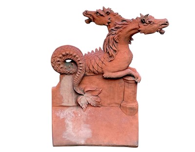 Lot 381 - A terracotta 'Janus Horse' ridge tile.