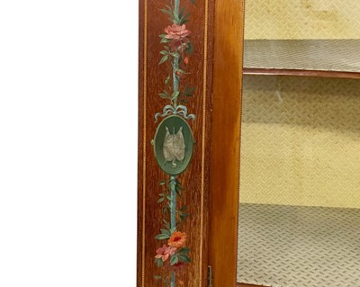 Lot 442 - A late Victorian mhogany, inlaid and painted display cabinet.