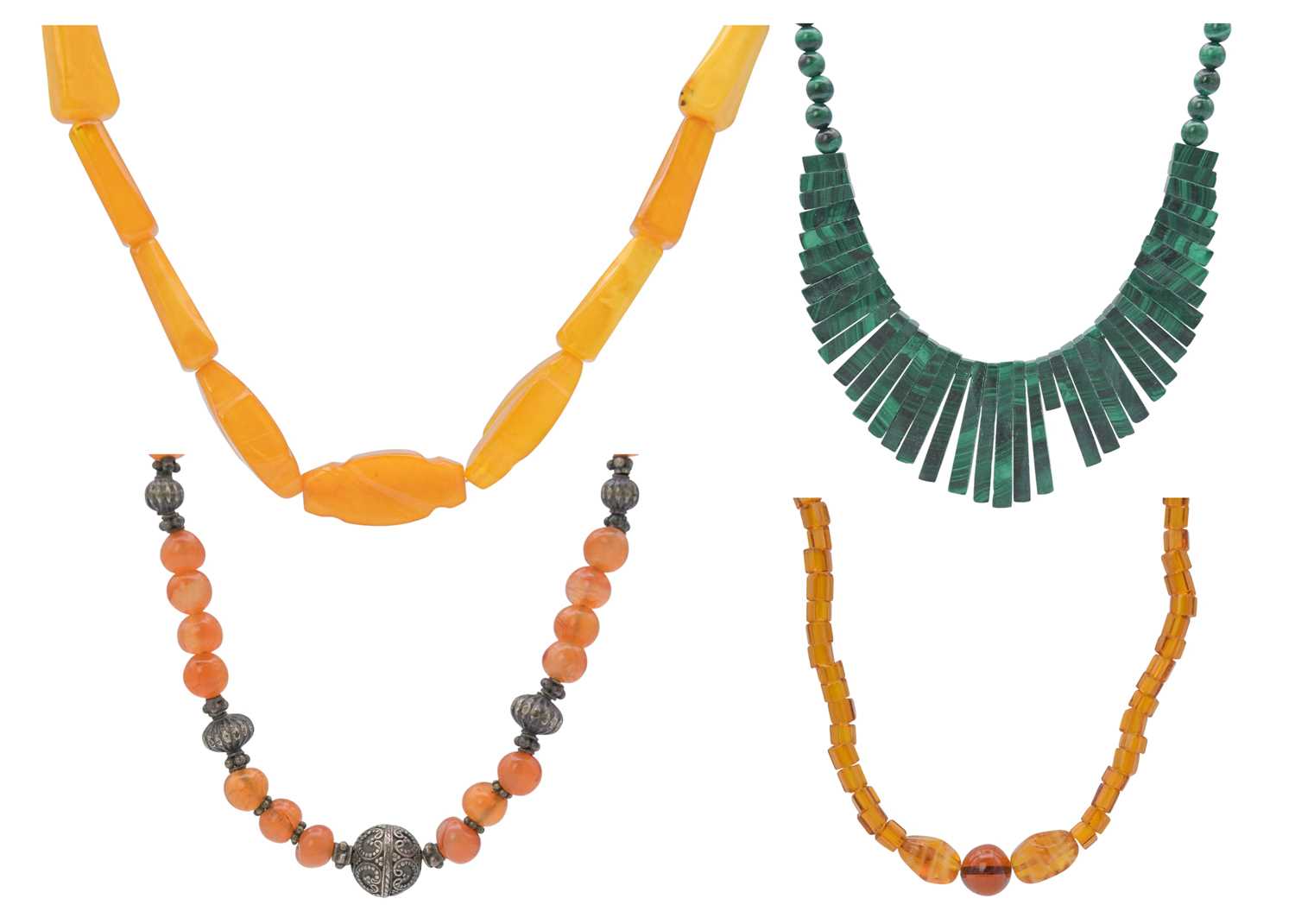 Lot 43 - A selection of four bead necklaces.