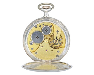Lot 1141 - OMEGA - A silver cased keyless wind open face lever pocket watch.