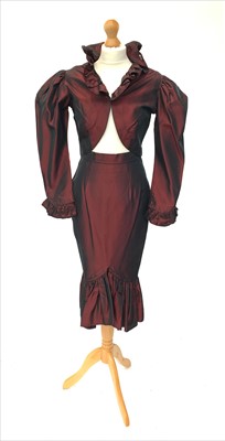 Lot 3028 - A two tone satin burgundy two piece suit,...