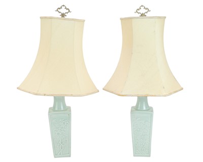 Lot 522 - A pair of Chinese celadon vase lamp bases.