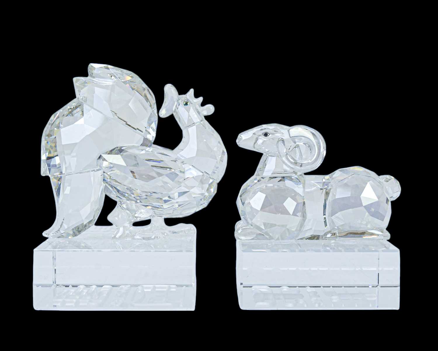 Lot 316 - Swarovski Crystal ram and rooster figures.