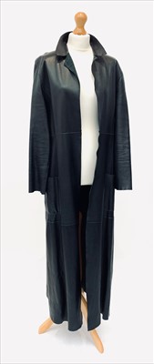 Lot 3037 - A floor length butter soft black leather coat...