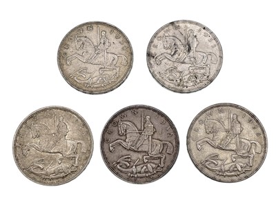 Lot 91 - GB COINAGE - Five George V 1935 'rocking horse' .500 silver crown coins.