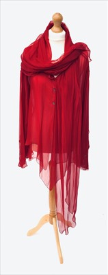 Lot 3038 - A deep crimson multi layered 'floaty' chiffon...