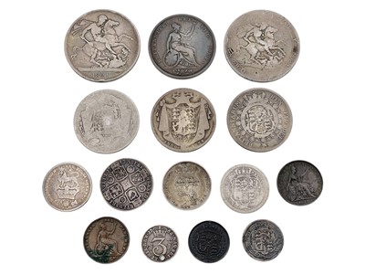 Lot 97 - A selection of Georgian silver coinage and two William IV copper coins.