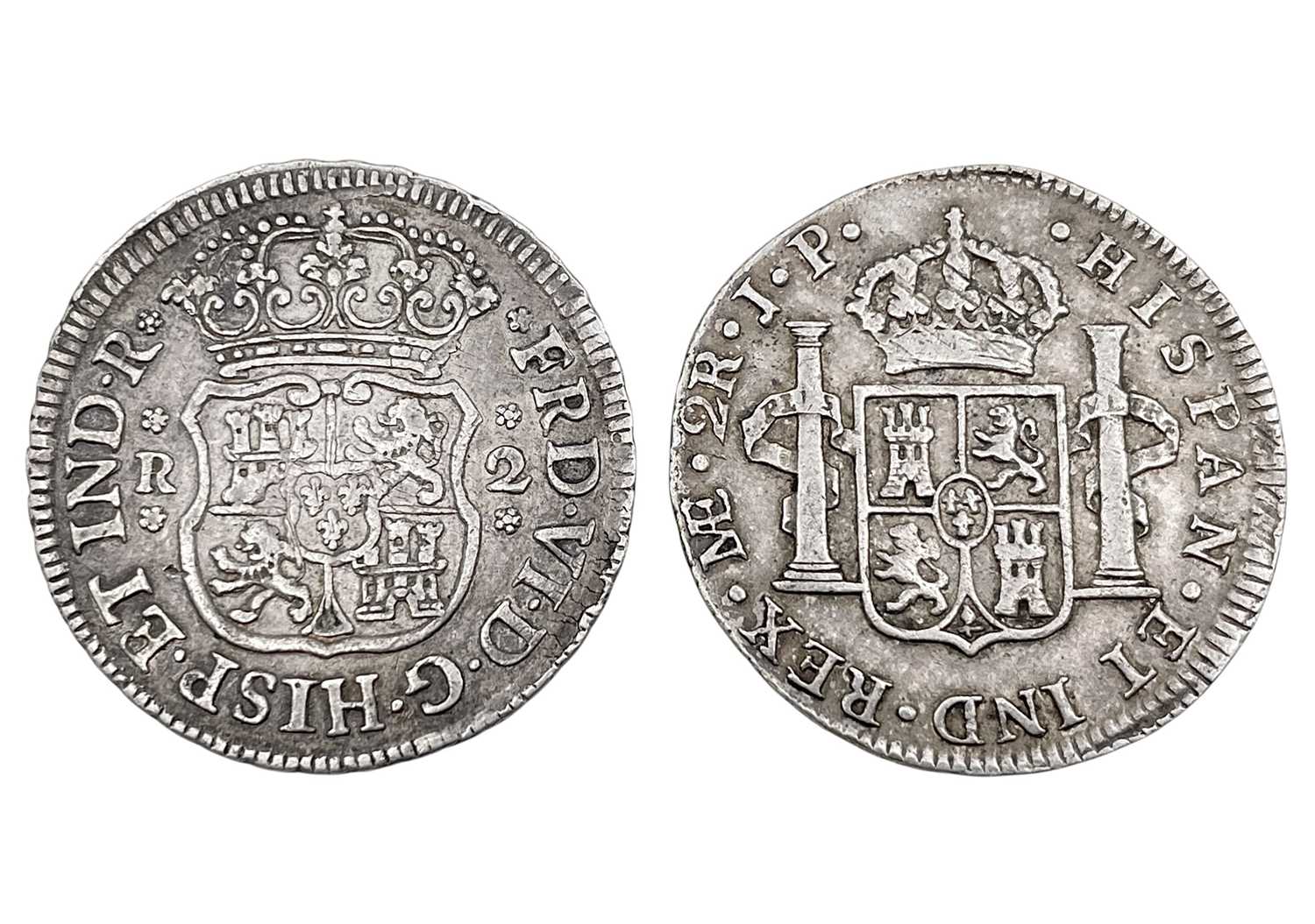 Lot 180 - Spanish Colonial - Two 2 Reales silver coins.