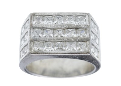 Lot 15 - A silver and marcasite chariot brooch, and a silver CZ gentleman's ring.