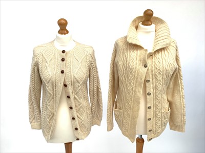 Lot 3063 - Two Aran style hand knitted cream wool...
