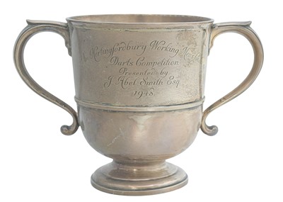 Lot 36 - A Victorian silver twin-handled pedestal trophy cup by Atkin Brothers.