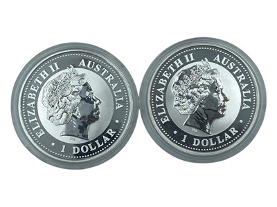 Lot 41 - The Perth Mint - Two boxed Australian 1oz .999 silver coins.