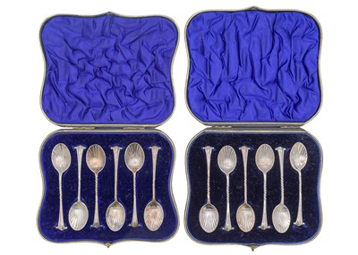 Lot 42 - Two cased sets of six Victorian silver Onslow pattern teaspoons by William Hutton & Sons Ltd.