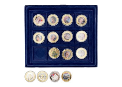 Lot 52 - A collection of 14 gold-plated and silver-plated cupro-nickel crown coins.