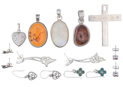 Lot 108 - A selection of silver pendants and earrings.