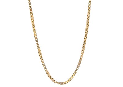 Lot 116 - A 9k gold box link necklace.