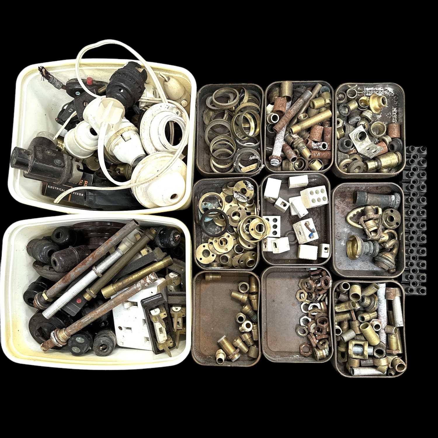 Lot 106 - A box full of vintage electrical items in