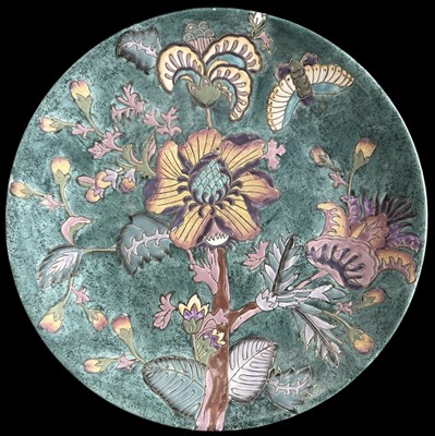 Lot 129 - A Chinese charger decorated with flowers and a...