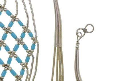 Lot 33 - A silver, turquoise imitation bead fringe necklace. COMBINED WITH LOT NO 31 TJ05.