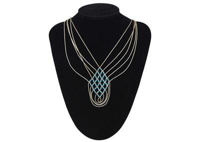 Lot 33 - A silver, turquoise imitation bead fringe necklace. COMBINED WITH LOT NO 31 TJ05.