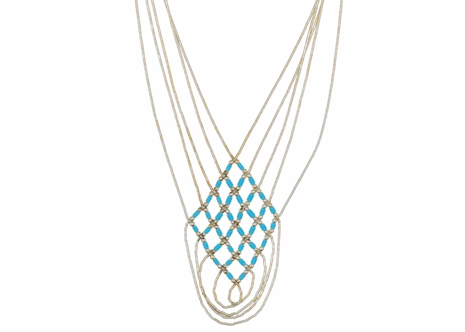 Lot 33 - A silver, turquoise imitation bead fringe necklace. COMBINED WITH LOT NO 31 TJ05.