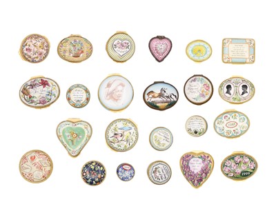Lot 190 - A Halcyon Days Enamels collection of 23 hinge-lidded boxes.