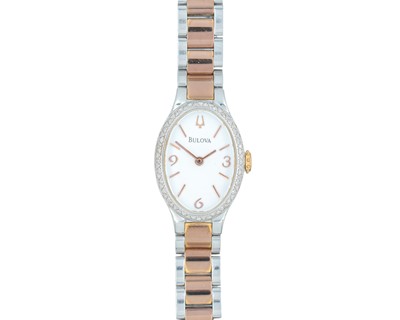 Lot 1012 - BULOVA - A lady's stainless steel quartz bracelet wristwatch with diamond-set bezel.
